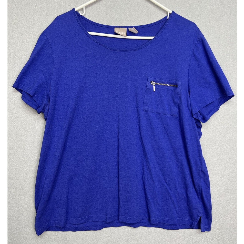 Chicos Royal Blue Scoop Neck Short Sleeve Plus Size Top Size 3